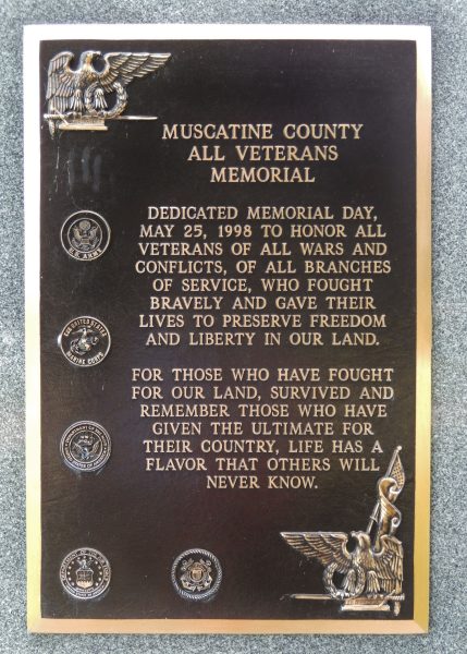 MUSCATINE COUNTY ALL BETERANS MEMORIAL PLAQUE B