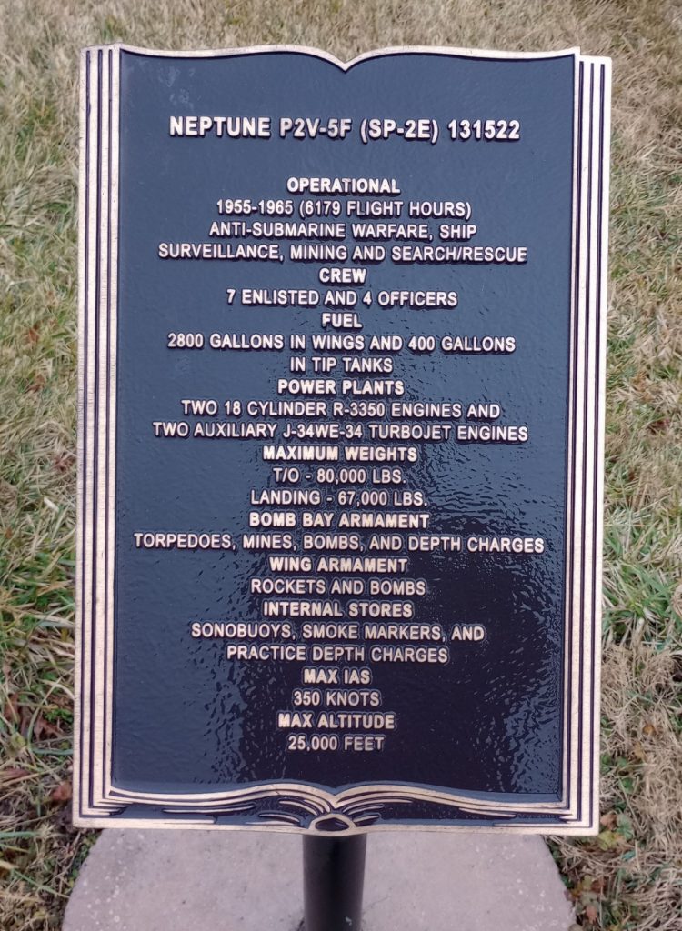 NEPTUNE P2V-5F MEMORIAL AIRCRAFT PLAQUE