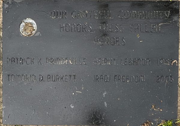 PATRICK K. PRINDEVILLE AND TOMORIO D. BURKETT MEMORIAL FLAGPOLE PLAQUE
