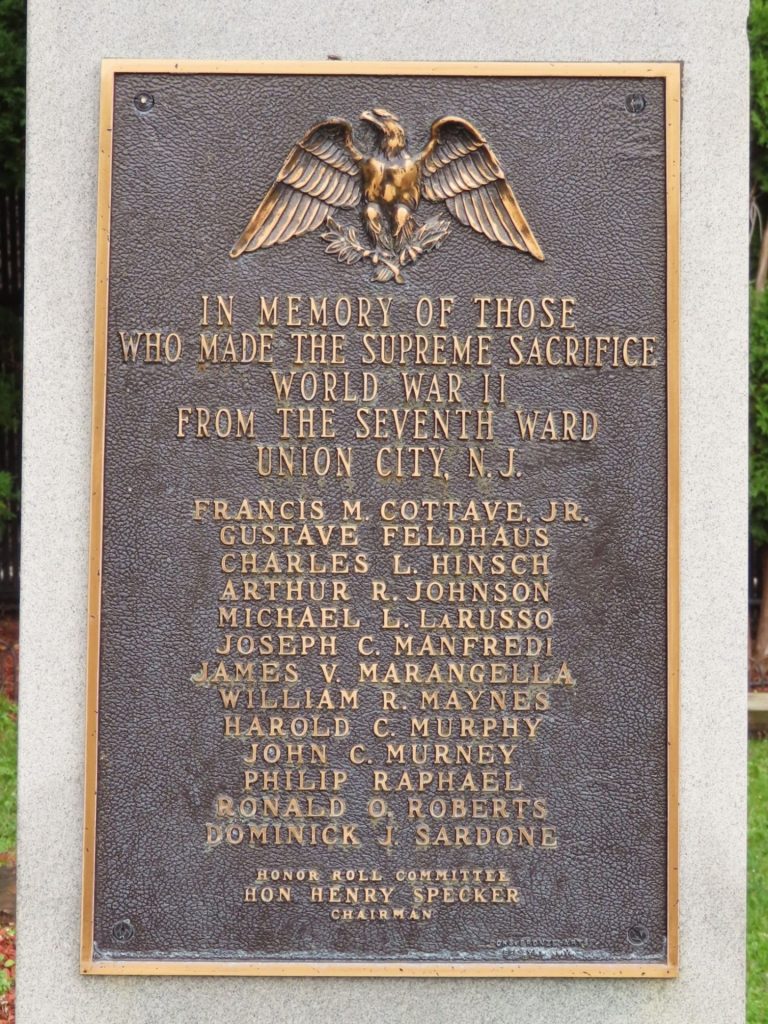 SEVENTH WAR UNION CITY WORLD WAR II MEMORIAL PLAQUE