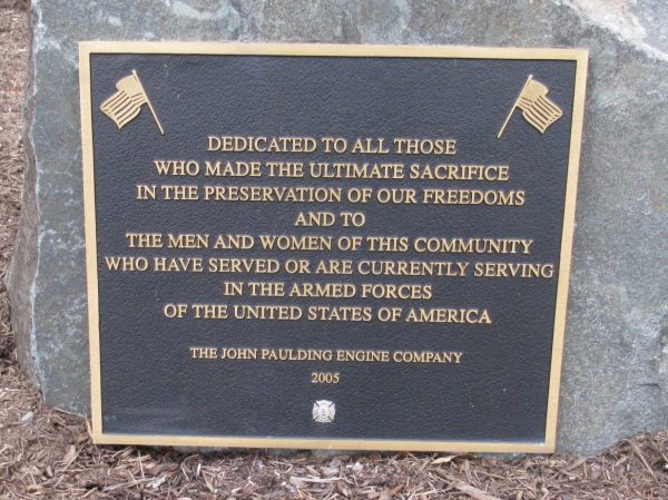 THE JOHN PAULDING ENGINE COMPANY VETERANS MEMORIAL PLAQUE