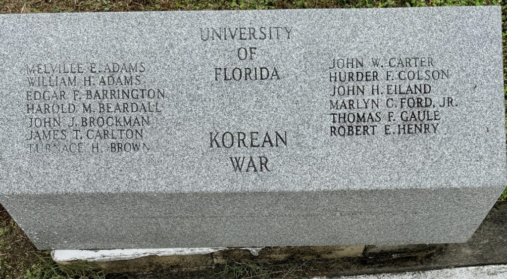 UNIVERSITY OF FLORIDA KOREAN WAR HONOR ROLL MEMORIAL STONE
