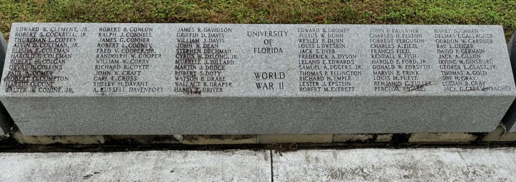 UNIVERSITY OF FLORIDA WORLD WAR II HONOR ROLL MEMORIAL STONE A