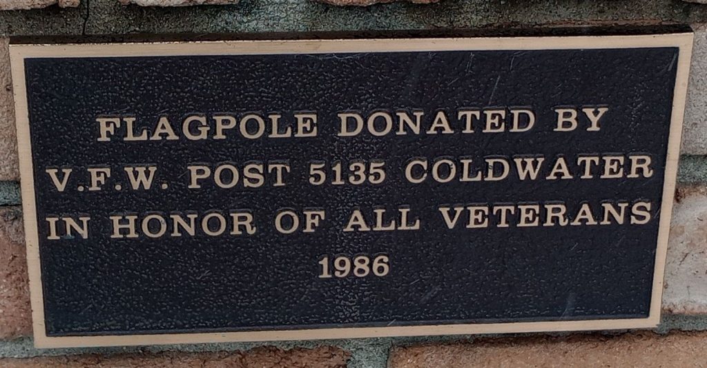 V.F.W. POST 5135 WAR MEMORIAL FLAGPOLE PLAQUE