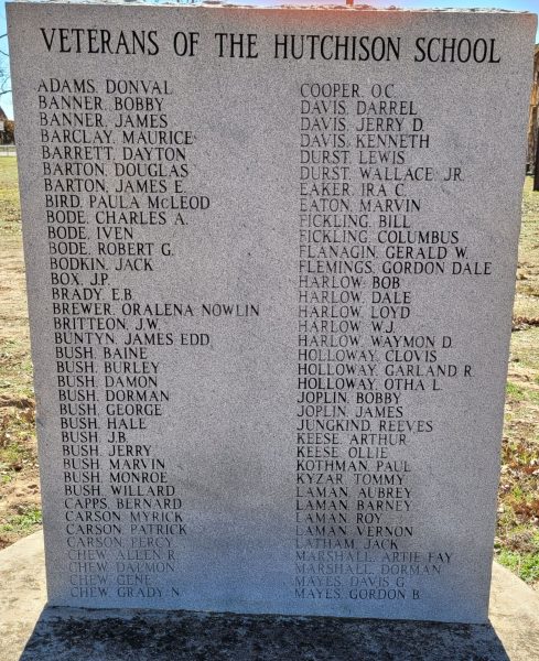 VETERANS OF THE HUTCHISON SCHOOL MEMORIAL STONE A
