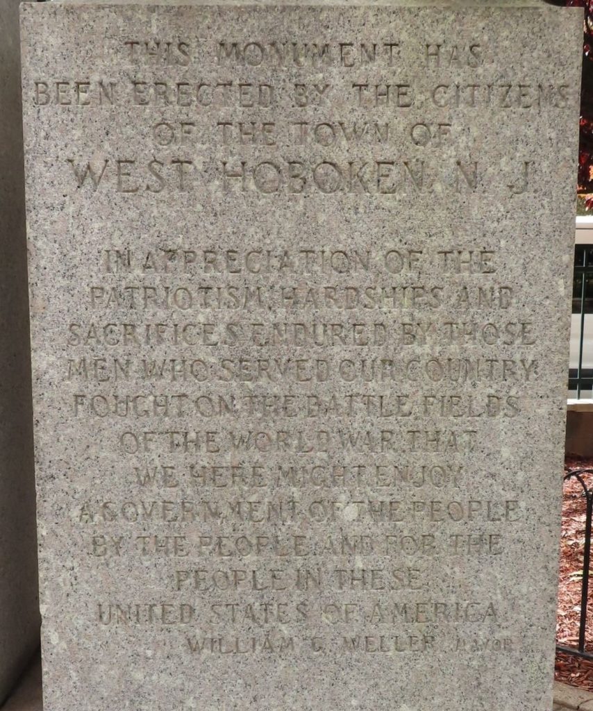 WEST HOBOKEN GREAT WORLD WAR MEMORIAL NARRATIVE STONE