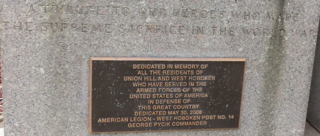 WEST HOBOKEN GREAT WORLD WAR MEMORIAL PLAQUE B