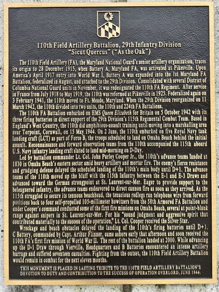110TH FIELD ARTILLERY BATTALION, 29TH INFANTRY DIVISION MEMORIAL PLAQUE