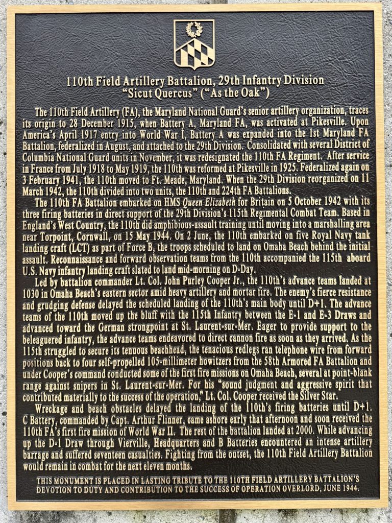110TH FIELD ARTILLERY BATTALION, 29TH INFANTRY DIVISION MEMORIAL PLAQUE