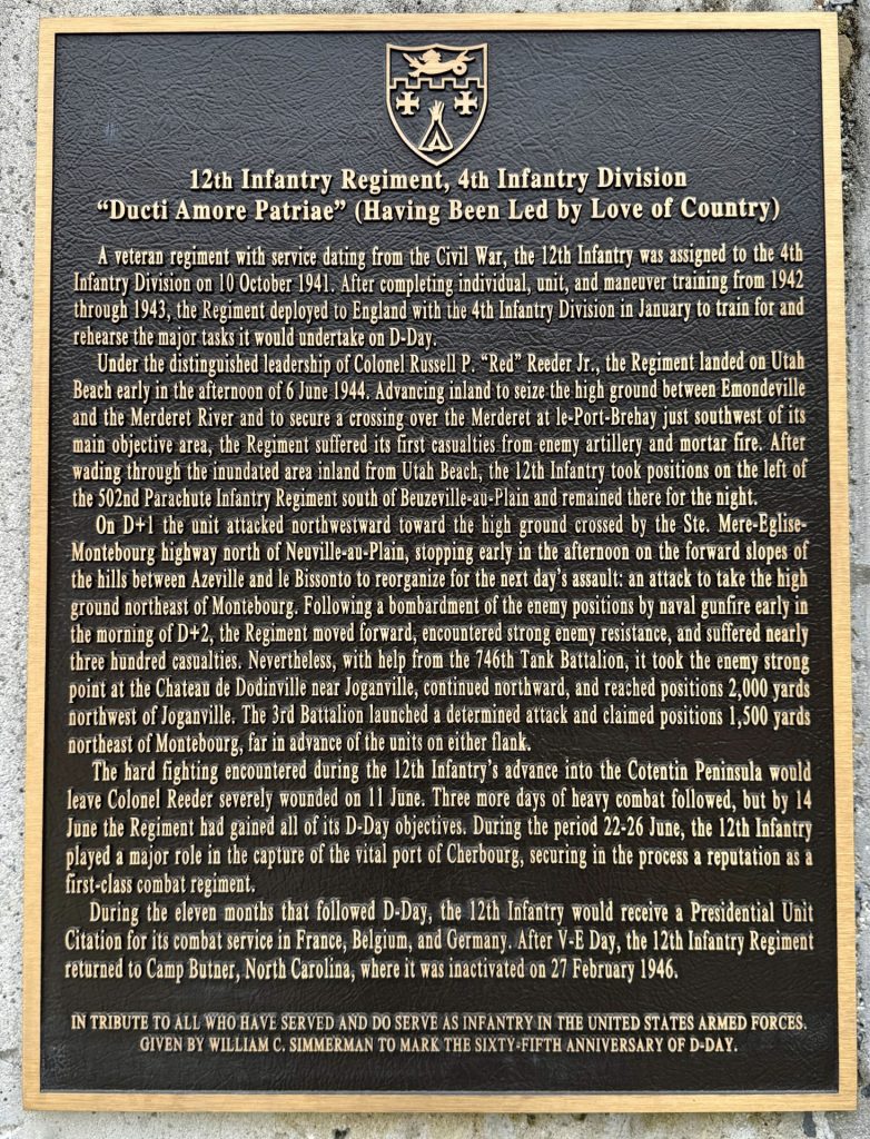 12TH INFANTRY REGIMENT, 4TH INFANTRY DIVISION WAR MEMORIAL PLAQUE