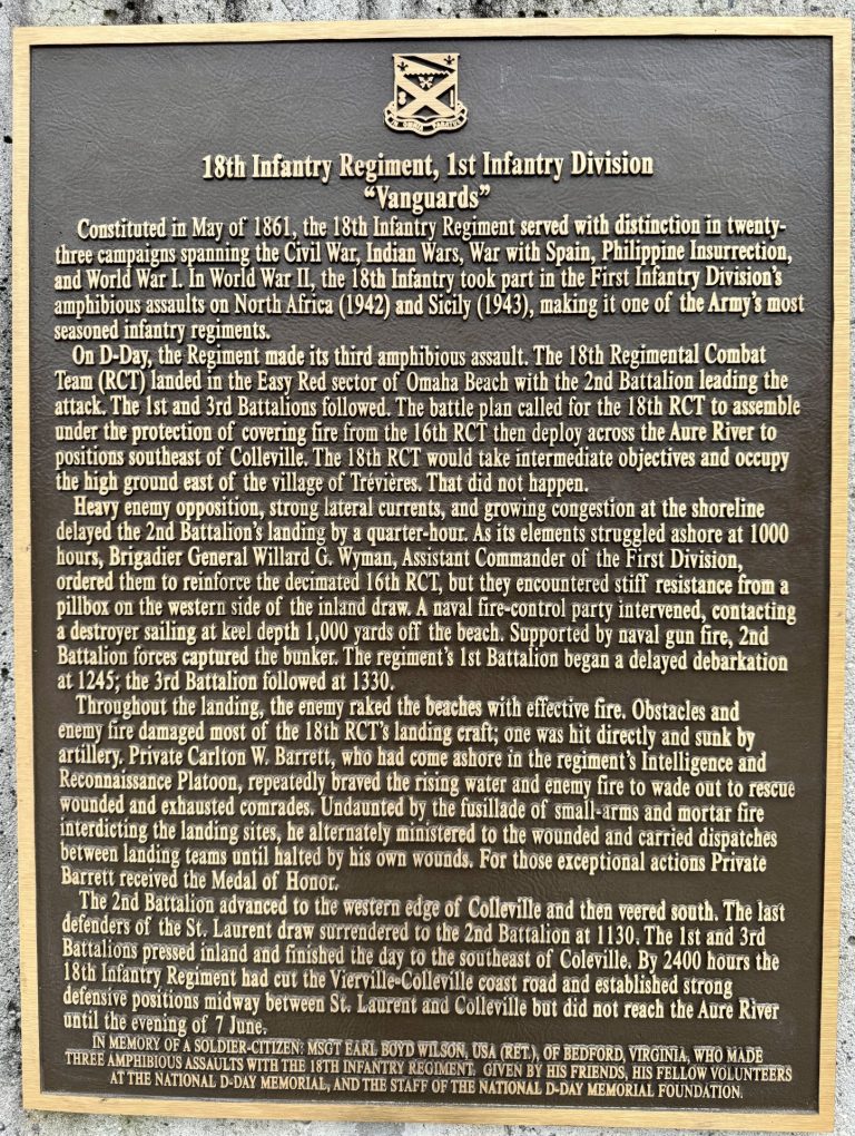 18TH INFANTRY REGIMENT, 1ST INFANTRY DIVISION WAR MEMORIAL PLAQUE