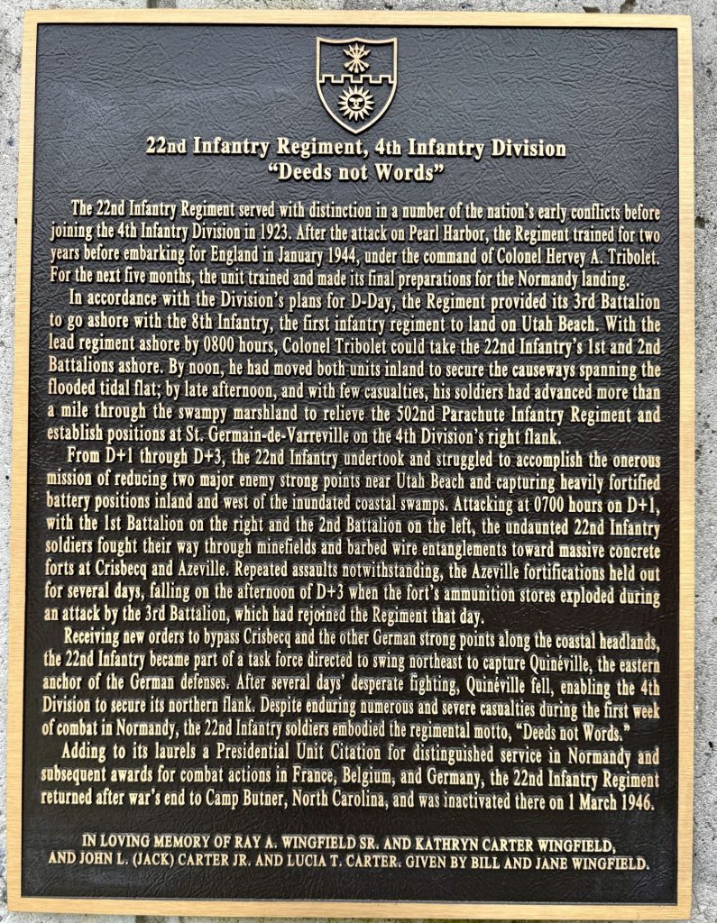 22ND INFANTRY REGIMENT, 4TH INFANTRY DIVISION WAR MEMORIAL PLAQUE