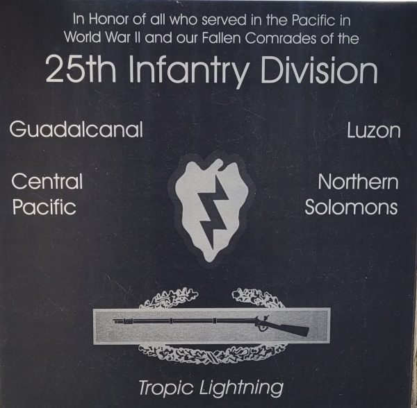 25TH INFANTRY DIVISION WORLD WAR II MEMORIAL PLAQUE