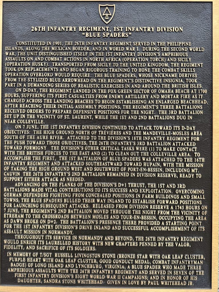 26TH INFANTRY REGIMENT, 1ST INFANTRY DIVISION WAR MEMORIAL PLAQUE