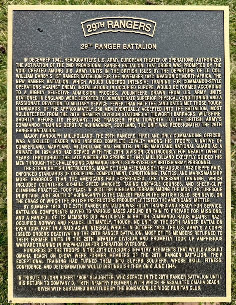 29TH RANGER BATTALION WAR MEMORIAL PLAQUE