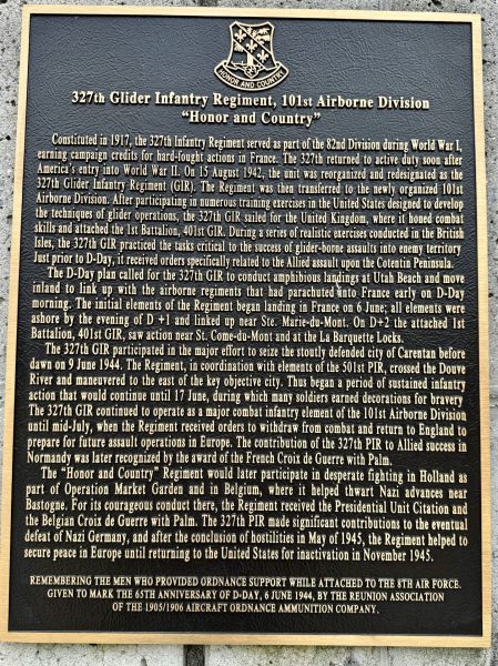 327TH GLIDER INFANTRY REGIMENT, 101ST AIRBORNE DIVISION WAR MEMORIAL PLAQUE
