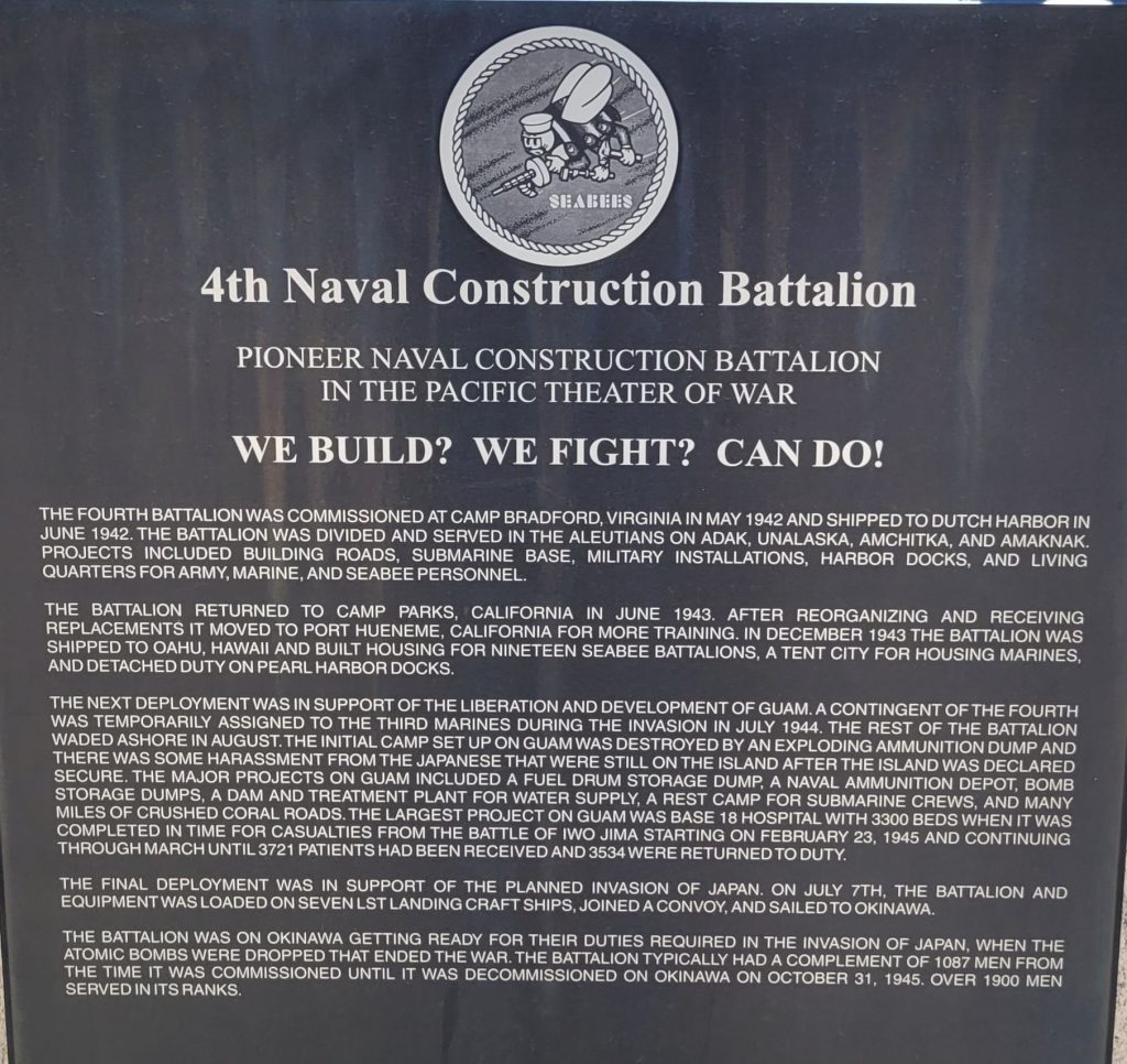 4TH NAVAL CONSTRUCTION BATTALION WAR MEMORIAL PLAQUE