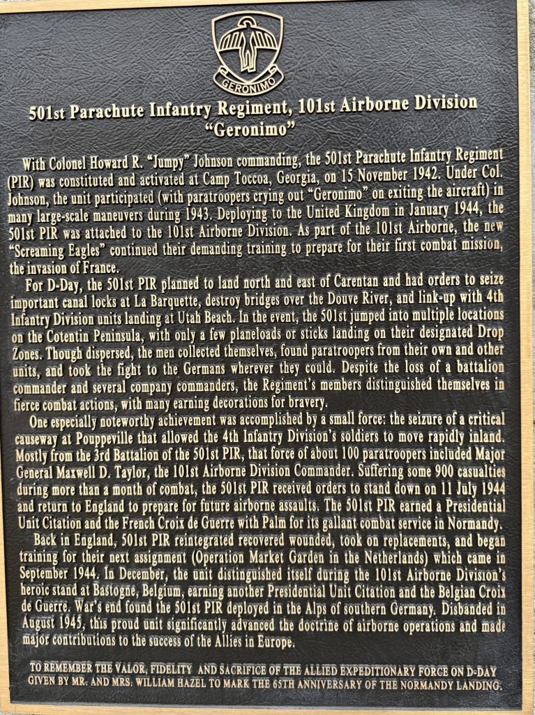 501ST PARACHUTE INFANTRY REGIMENT, 101ST AIRBORNE DIVISION WAR MEMORIAL PLAQUE