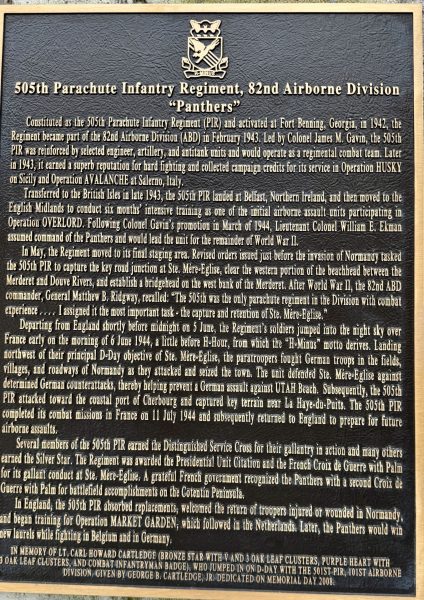 505TH PARACHUTE INFANTRY REGIMENT, 82ND AIRBORNE DIVISION WAR MEMORIAL PLAQUE