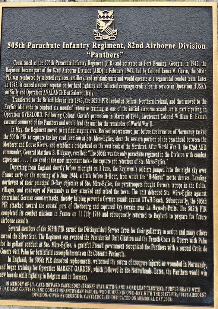 505TH PARACHUTE INFANTRY REGIMENT, 82ND AIRBORNE DIVISION WAR MEMORIAL PLAQUE