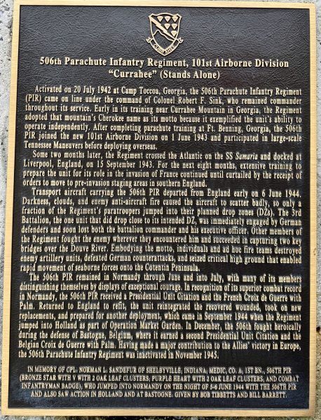 506TH PARACHUTE INFANTRY REGIMENT, 101ST AIRBORNE DIVISION WAR MEMORIAL PLAQUE