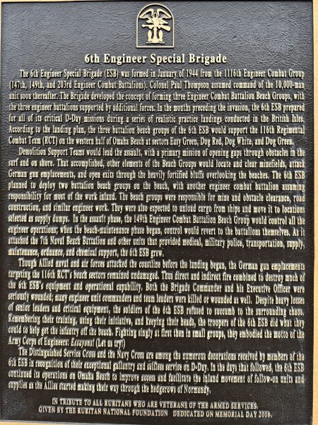 6TH ENGINEER SPECIAL BRIGADE WAR MEMORIAL PLAQUE