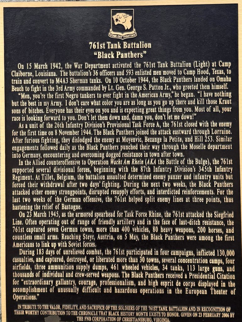 761ST TANK BATTALION WAR MEMORIAL PLAQUE