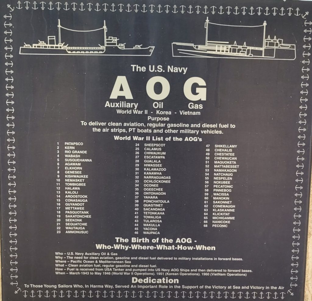 AOG AUXILIARY OIL GAS SHIP WAR MEMORIAL PLAQUE