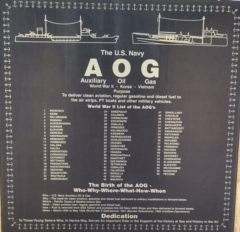 AOG AUXILIARY OIL GAS SHIP WAR MEMORIAL PLAQUE