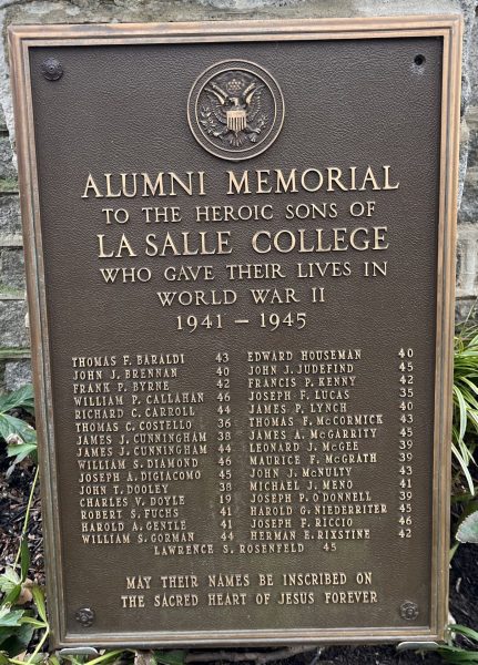 ALUMNI MEMORIAL LA SALLE COLLEGE WORLD WAR II PLAQUE