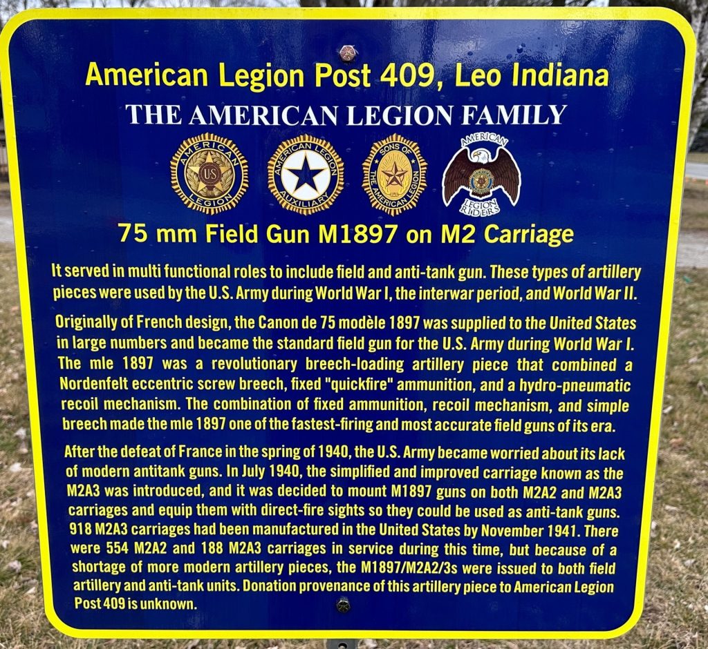 AMERICAN LEGION POST 409 75 MM FIELD GUN WAR MEMORIAL PLAQUE