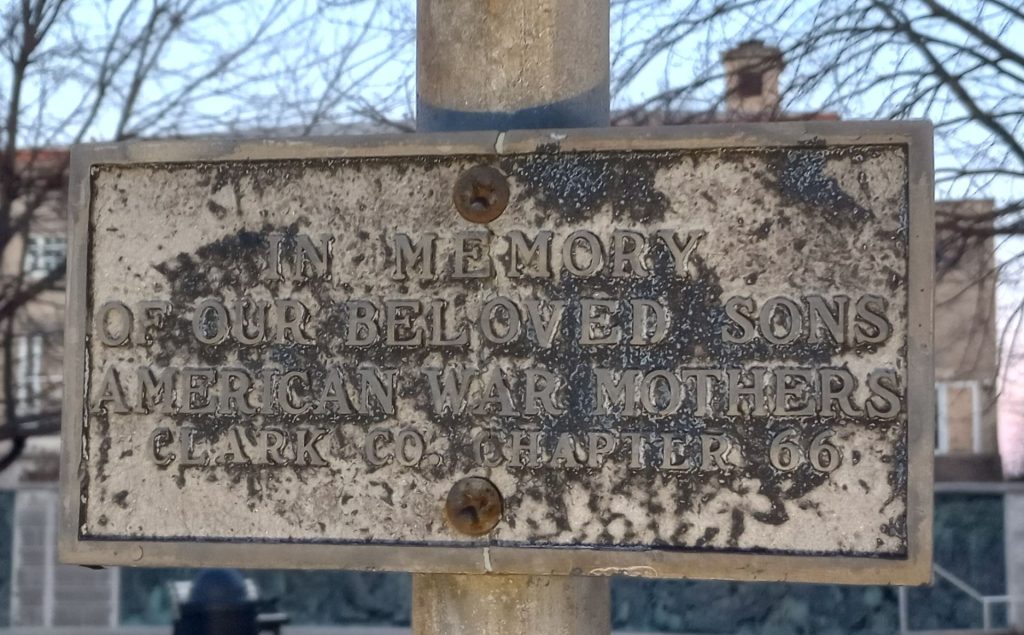 AMERICAN WAR MOTHERS CLARK CO. CHAPTER 66 MEMORIAL FLAGPOLE PLAQUE