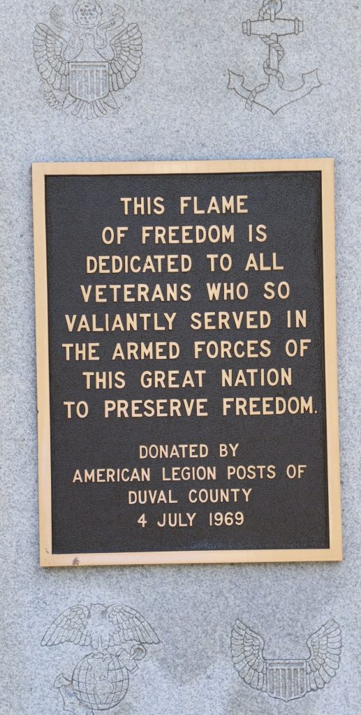 AMERICAN LEGION POST OF DUVAL COUNTY ETERANL FLAME MEMORIAL PLAQUE A