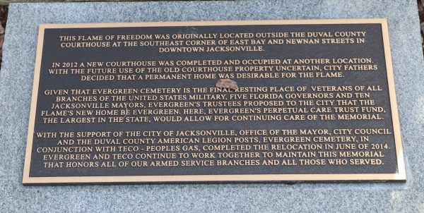 AMERICAN LEGION POST OF DUVAL COUNTY ETERANL FLAME MEMORIAL PLAQUE B