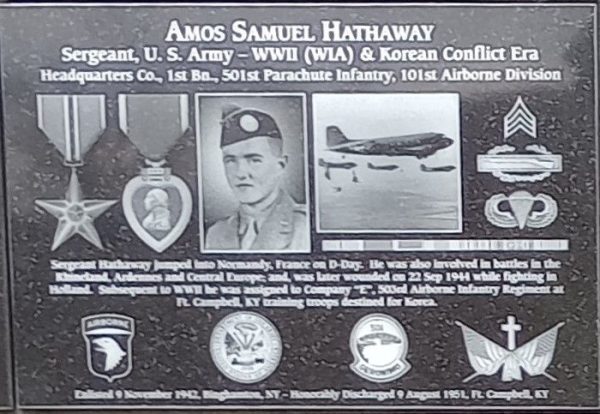 AMOS SAMUEL HATHAWAY WAR MEMORIAL PLAQUE