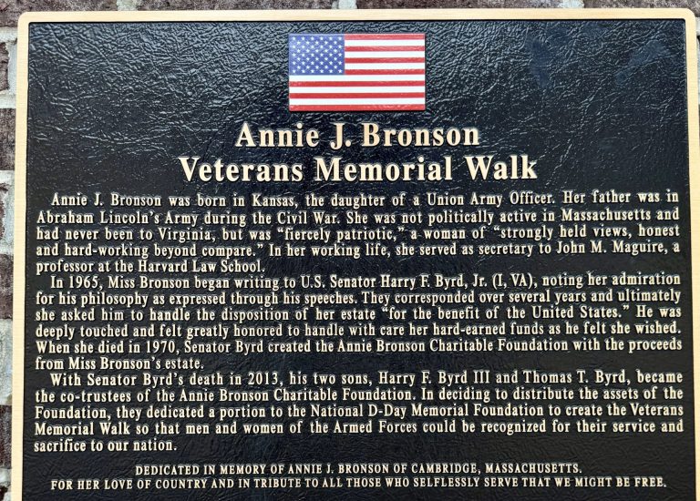 ANNIE J. BRONSON VETERANS MEMORIAL WALK PLAQUE