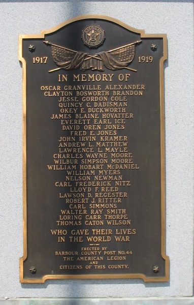 BARBOUR COUNTY WAR VETERANS MEMORIAL PLAQUE A