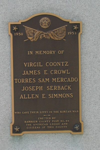 BARBOUR COUNTY WAR VETERANS MEMORIAL PLAQUE C
