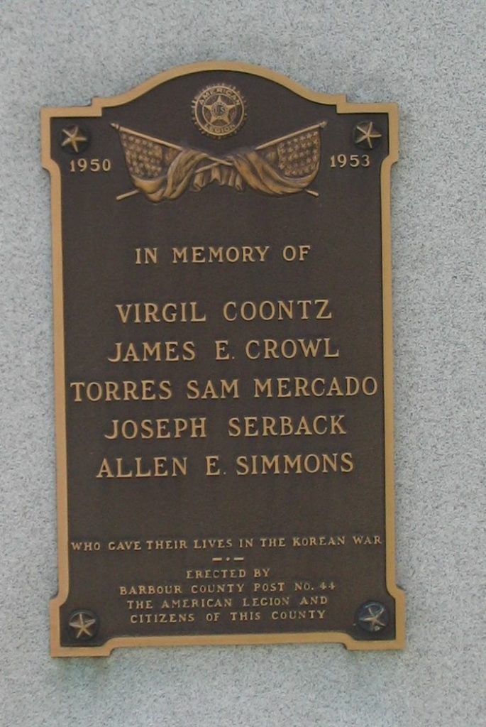 BARBOUR COUNTY WAR VETERANS MEMORIAL PLAQUE C