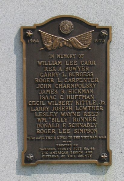 BARBOUR COUNTY WAR VETERANS MEMORIAL PLAQUE D