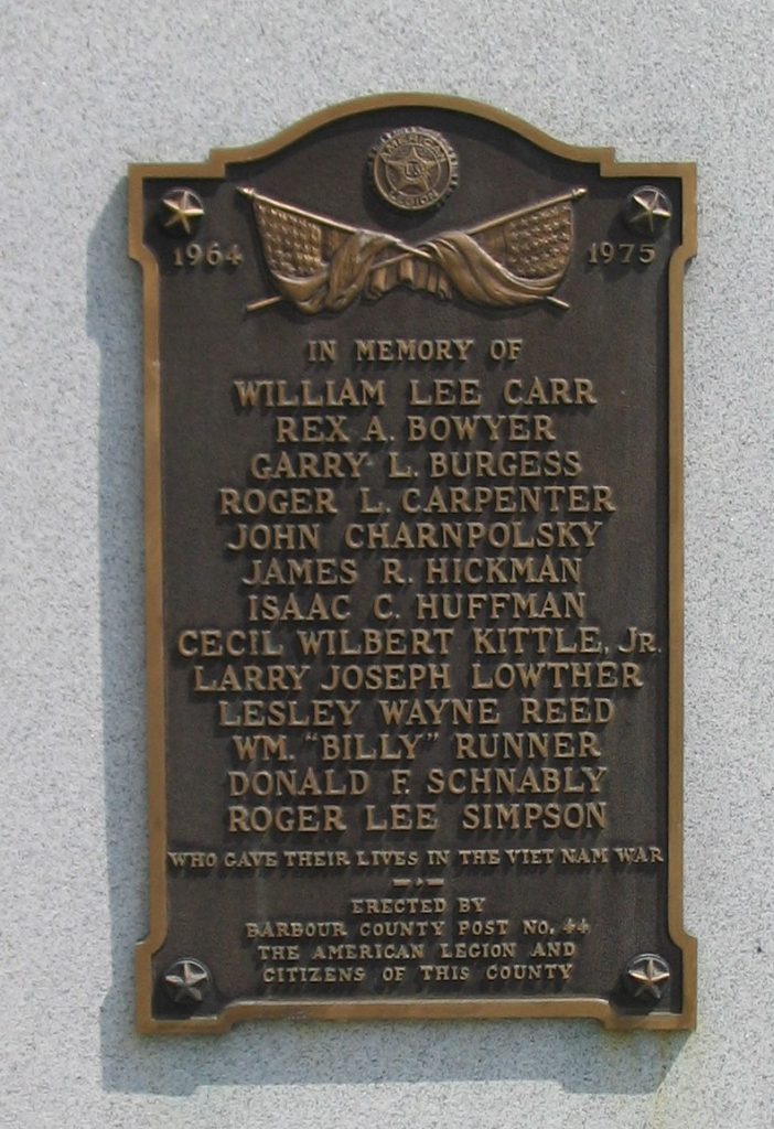 BARBOUR COUNTY WAR VETERANS MEMORIAL PLAQUE D