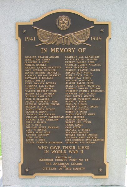 BARBOUR COUNTY WAR VETERANS MEMORIAL PLAQUE B