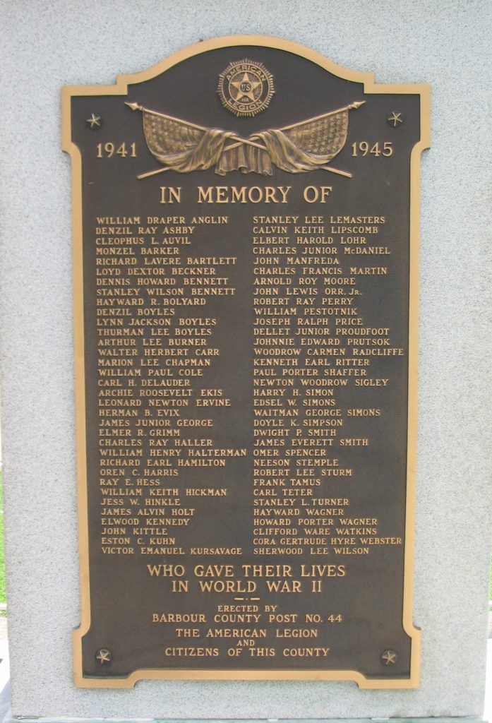 BARBOUR COUNTY WAR VETERANS MEMORIAL PLAQUE B