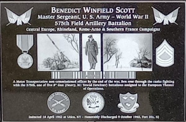 BENEDICT WINFIELD SCOTT WAR MEMORIAL PLAQUE