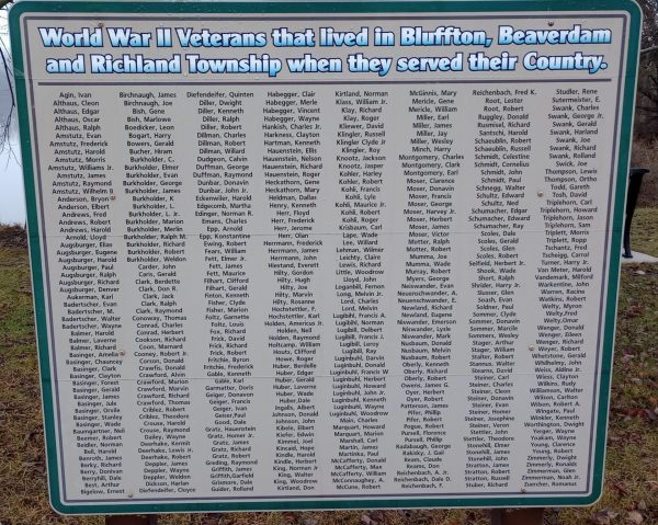 BLUFFTON, BEAVERDAM AND RICHLAND TOWNSHIP WORLD WAR II VETERANS MEMORIAL CLOSE-UP