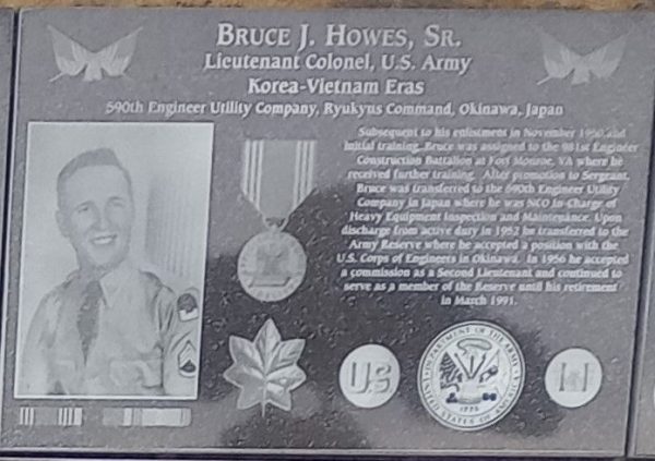 BRUCE J. HOWES, SR. WAR MEMORIAL PLAQUE