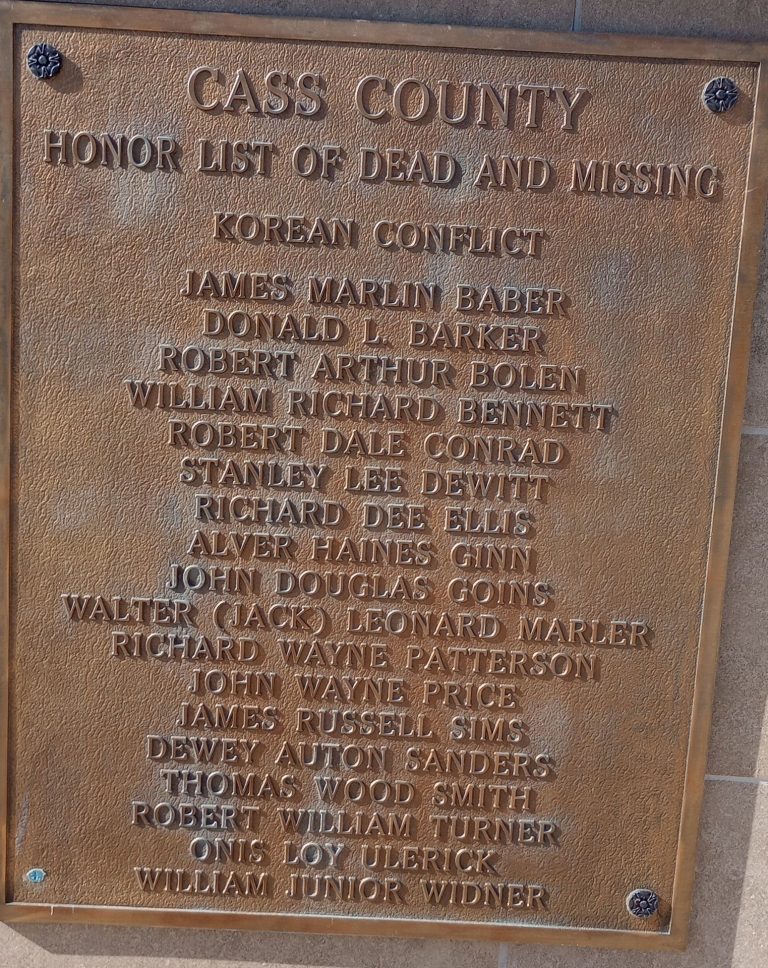 CASS COUNTY HONOR LIST OF DEAD AND MISSING WAR MEMORIAL PLAQUE