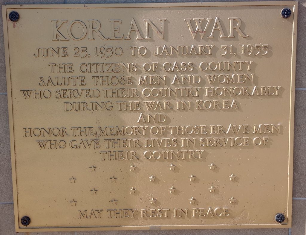 CASS COUNTY KOREAN WAR MEMORIAL PLAQUE
