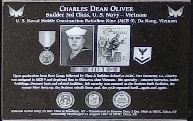 CHARLES DEAN OLIVER WAR MEMORIAL PLAQUE
