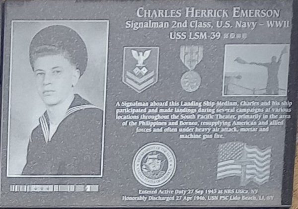 CHARLES HERRICK EMERSON WAR MEMORIAL PLAQUE